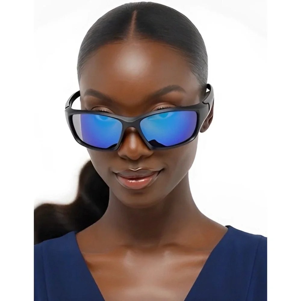 Blue Mirror Lens Cycling Running Women Shades Outdoor Sport Polarized Sunglasses